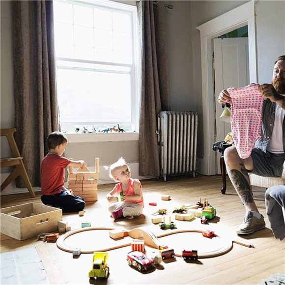 Wooden Train Set for Toddler with Double-Side Train Tracks Fits Brio, Thomas - Picture 5 of 7